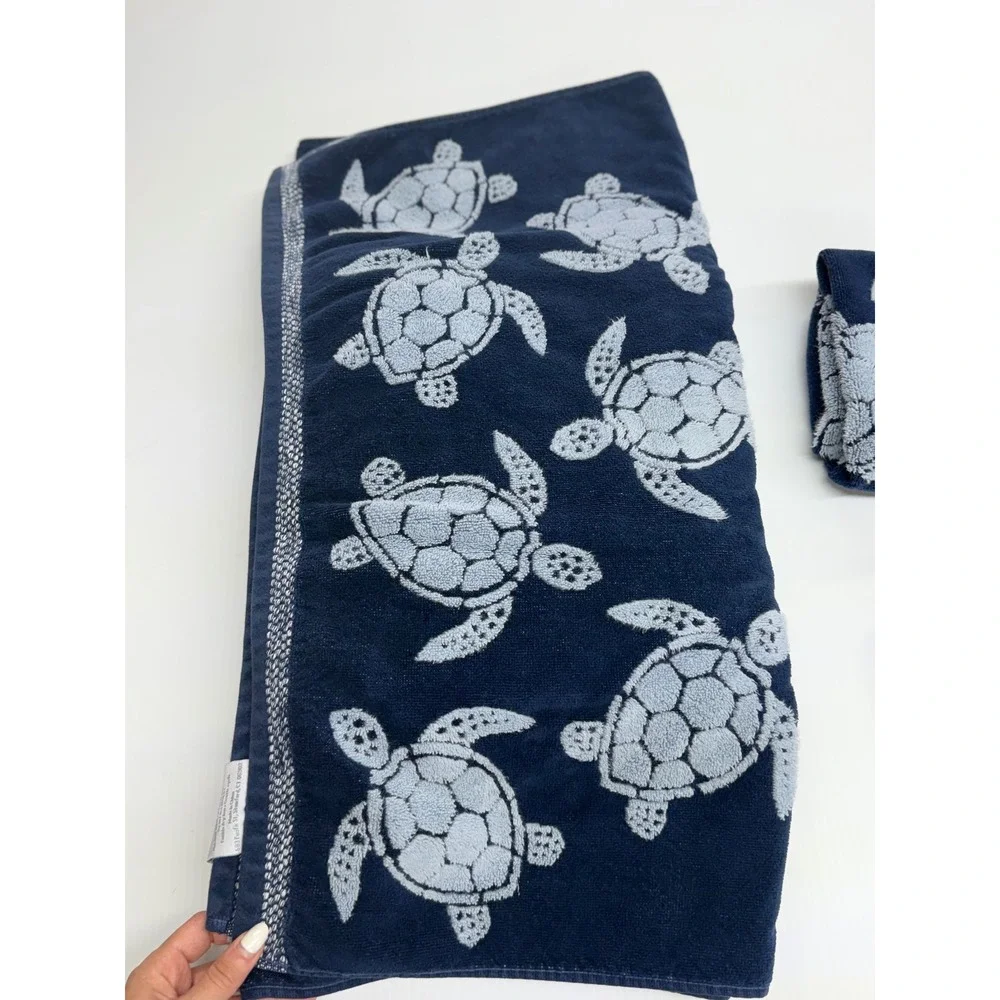 Caro Home Towel Set Navy Blue Sea Turtle Coastal Nautical Bathroom Decor 4 Piece